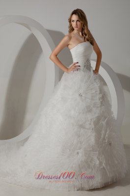 Strapless Tulle Bridal Dress Beading Court Train