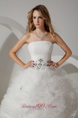 Strapless Tulle Bridal Dress Beading Court Train