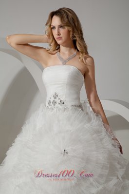 Strapless Tulle Bridal Dress Beading Court Train