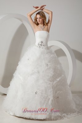 Strapless Tulle Bridal Dress Beading Court Train