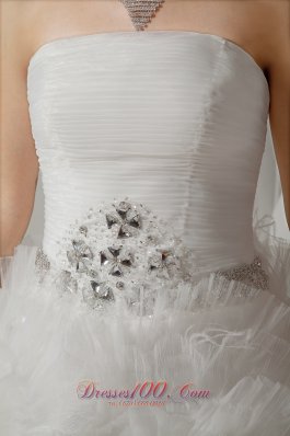 Strapless Tulle Bridal Dress Beading Court Train