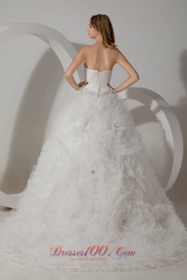 Strapless Tulle Bridal Dress Beading Court Train