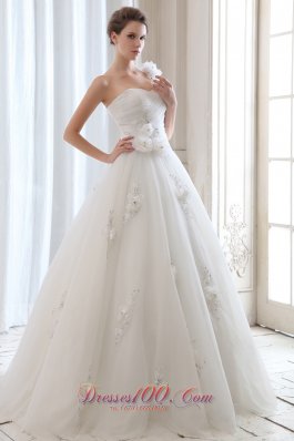 One Shoulder Tulle Beading Floral Wedding Dress