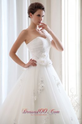 One Shoulder Tulle Beading Floral Wedding Dress