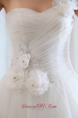 One Shoulder Tulle Beading Floral Wedding Dress