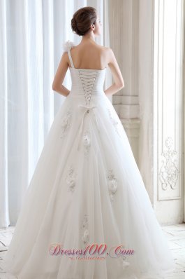 One Shoulder Tulle Beading Floral Wedding Dress