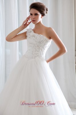 One Shoulder Tulle Beading Appliques Bridal Dresses