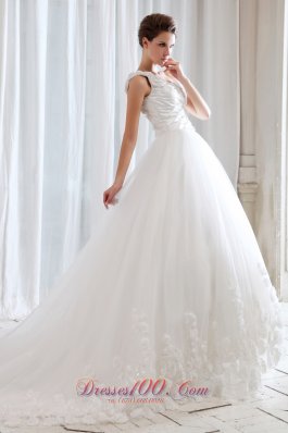 One Shoulder Tulle Beading Appliques Bridal Dresses