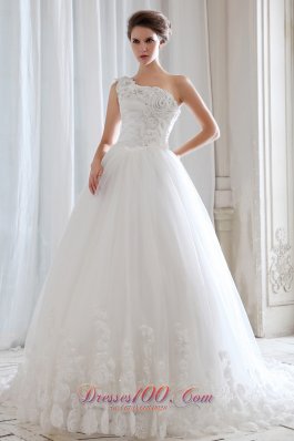 One Shoulder Tulle Beading Appliques Bridal Dresses