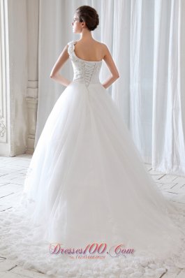 One Shoulder Tulle Beading Appliques Bridal Dresses