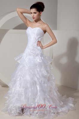 Ruffles Sweetheart Organza Princess Bridal Gown Handle Flowers