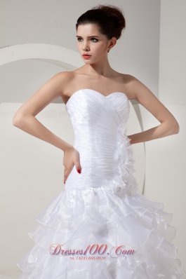 Ruffles Sweetheart Organza Princess Bridal Gown Handle Flowers