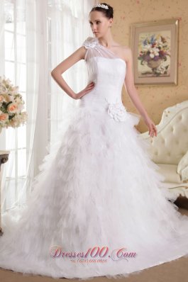 Floral One Shoulder  Ruffles Bridal Gown