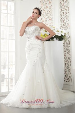 Court Train Tulle Beading Bridal gowns