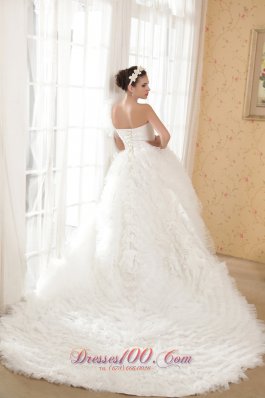 One Shoulder Taffeta and Tulle Beading Bridal dresses