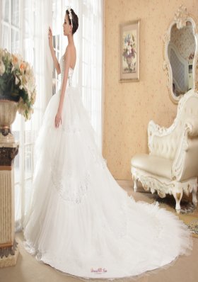 Strapless Satin and Organza Appliques Wedding Dress