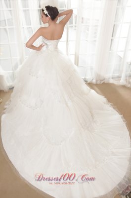 Strapless Satin and Organza Appliques Wedding Dress