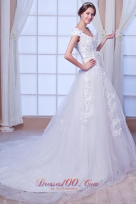 Princess Square Tulle Embroidery Wedding Gowns