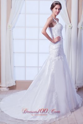 One Shoulder Organza Embroidery Wedding Gowns