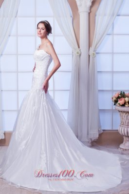 One Shoulder Organza Embroidery Wedding Gowns