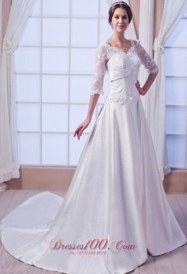 Designer Princess V-neck Satin Wedding Gowns