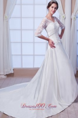 Designer Princess V-neck Satin Wedding Gowns