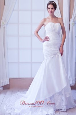 Strapless Court Train Taffeta Appliques Wedding Dress