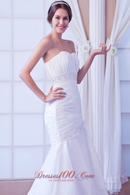 Strapless Court Train Taffeta Appliques Wedding Dress