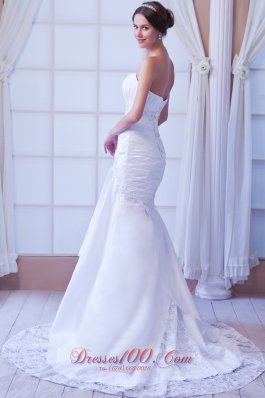 Strapless Court Train Taffeta Appliques Wedding Dress