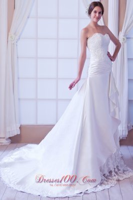 Unique Mermaid Strapless Satin Lace Bridal Dress