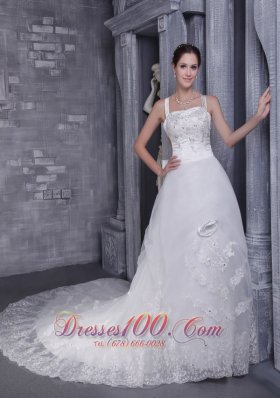 Straps Taffeta and Organza Appliques Bridal Dress