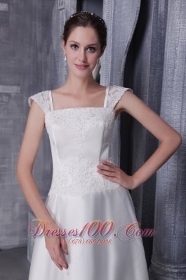 Square Neck Satin Beading and Appliques Bridal Dress