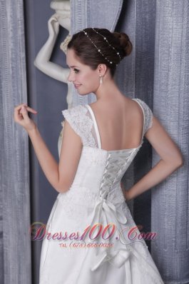 Square Neck Satin Beading and Appliques Bridal Dress