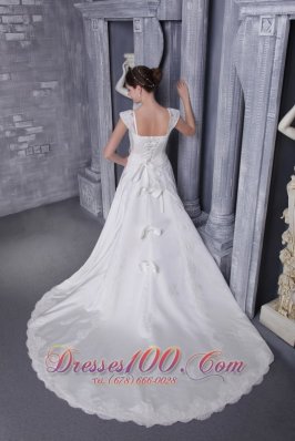 Square Neck Satin Beading and Appliques Bridal Dress