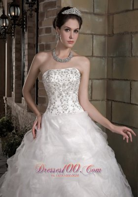 Strapless Bridal Dress Taffeta and Organza Appliques