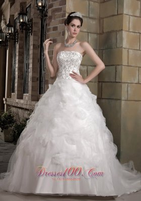 Strapless Bridal Dress Taffeta and Organza Appliques