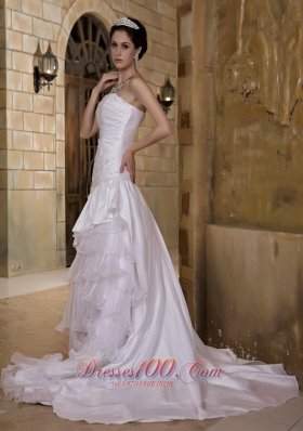 Strapless Taffeta and Organza Appliques Bridal Dresses