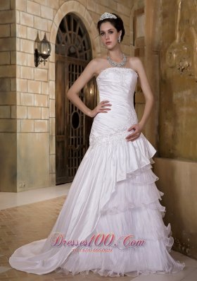 Strapless Taffeta and Organza Appliques Bridal Dresses