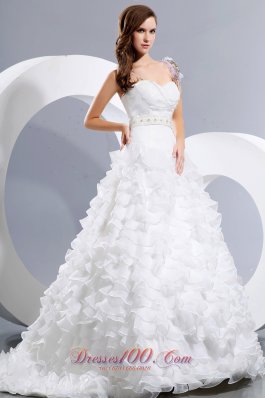 Sweetheart Ruffles Bridal Dresses Satin Organza