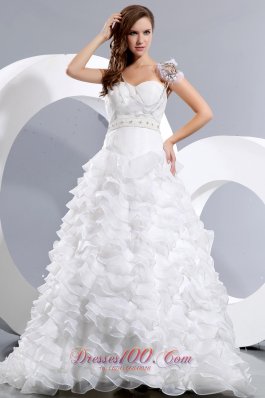 Sweetheart Ruffles Bridal Dresses Satin Organza