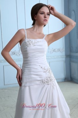 Straps Ruch and Appliques Bridal Dresses Taffeta