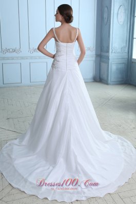 Straps Ruch and Appliques Bridal Dresses Taffeta