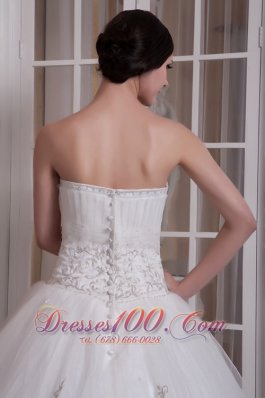 Strapless Appliques A-line Chapel Train Bridal Gown