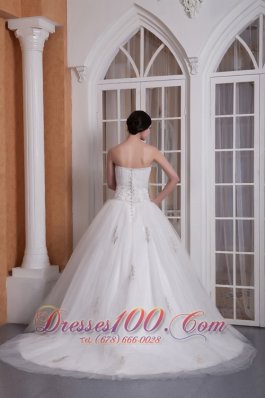 Strapless Appliques A-line Chapel Train Bridal Gown