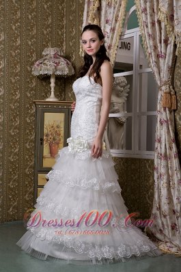 Ruffled Layers Taffeta And Lace Sweetheart Wedding Gown