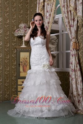 Ruffled Layers Taffeta And Lace Sweetheart Wedding Gown