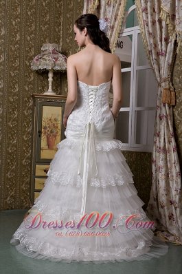 Ruffled Layers Taffeta And Lace Sweetheart Wedding Gown