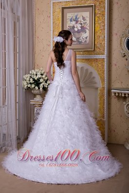 Satin And Tulle One Shoulder Brush Train Bridal Dress