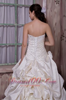 Taffeta And Lace Strapless Wedding Bridal Gown Chapel Train