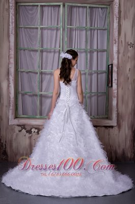 One Shoulder Bridal Wedding Gown With Court Train